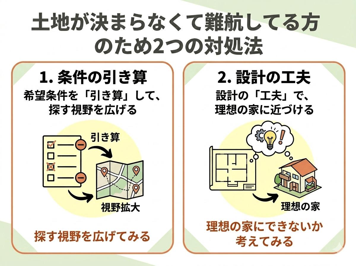 土地が決まらなくて難航してる方のため2つの対処法
