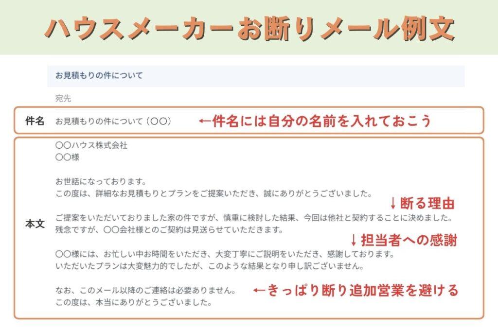 ハウスメーカーへのお断りメール例文のポイント