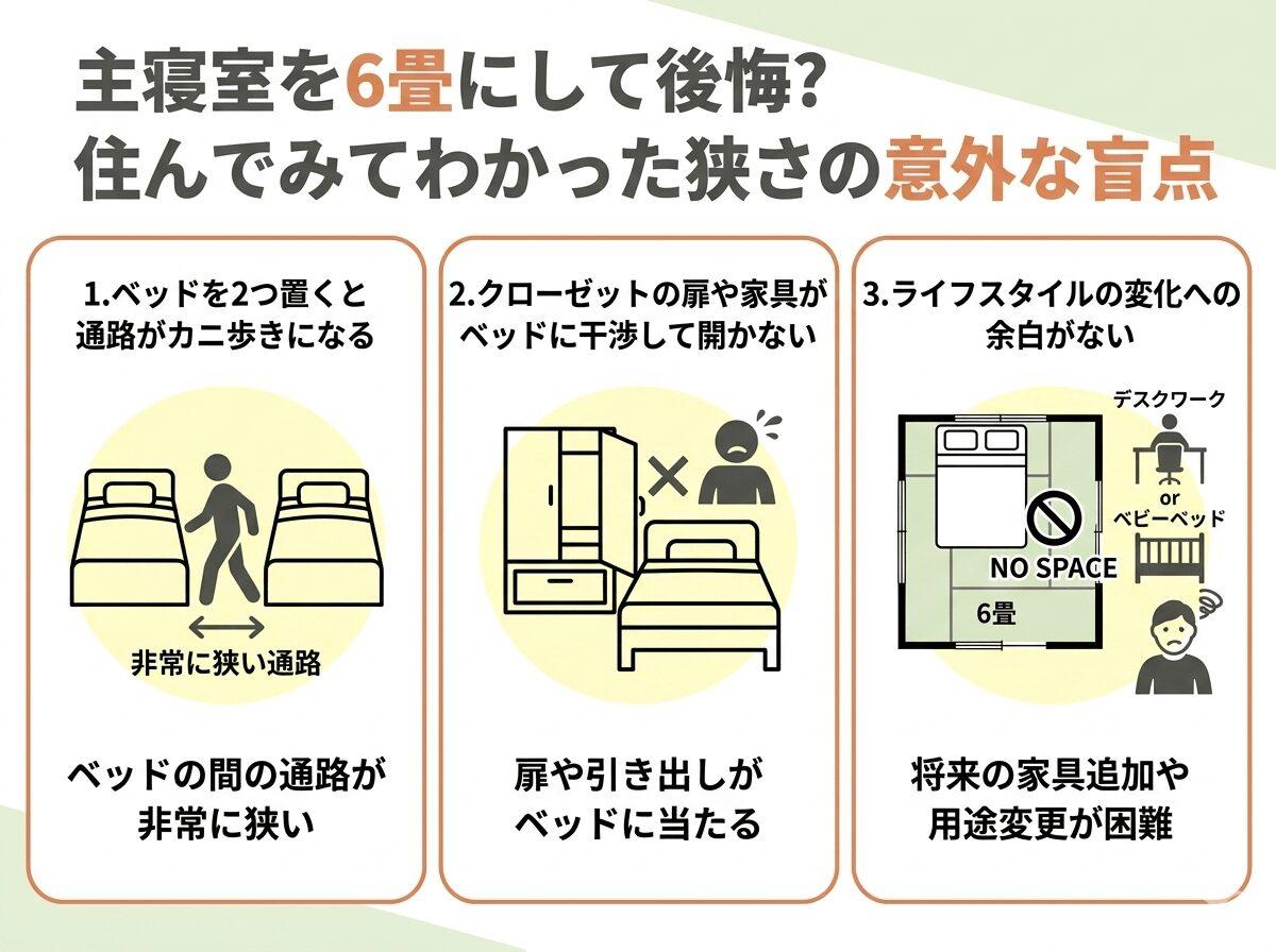主寝室を6畳にして後悔？住んでみてわかった狭さの意外な盲点の図解