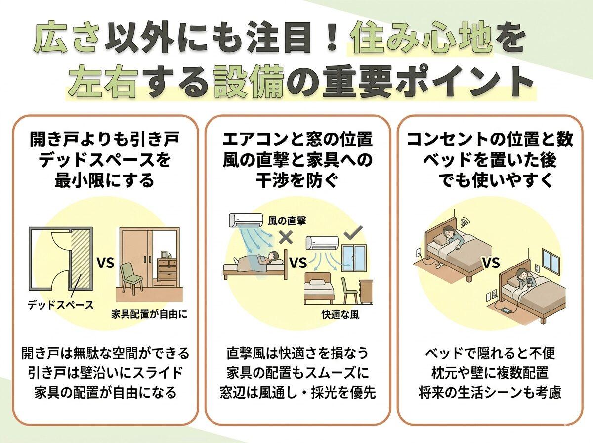 広さ以外にも注目！住み心地を左右する設備の重要ポイントの図解