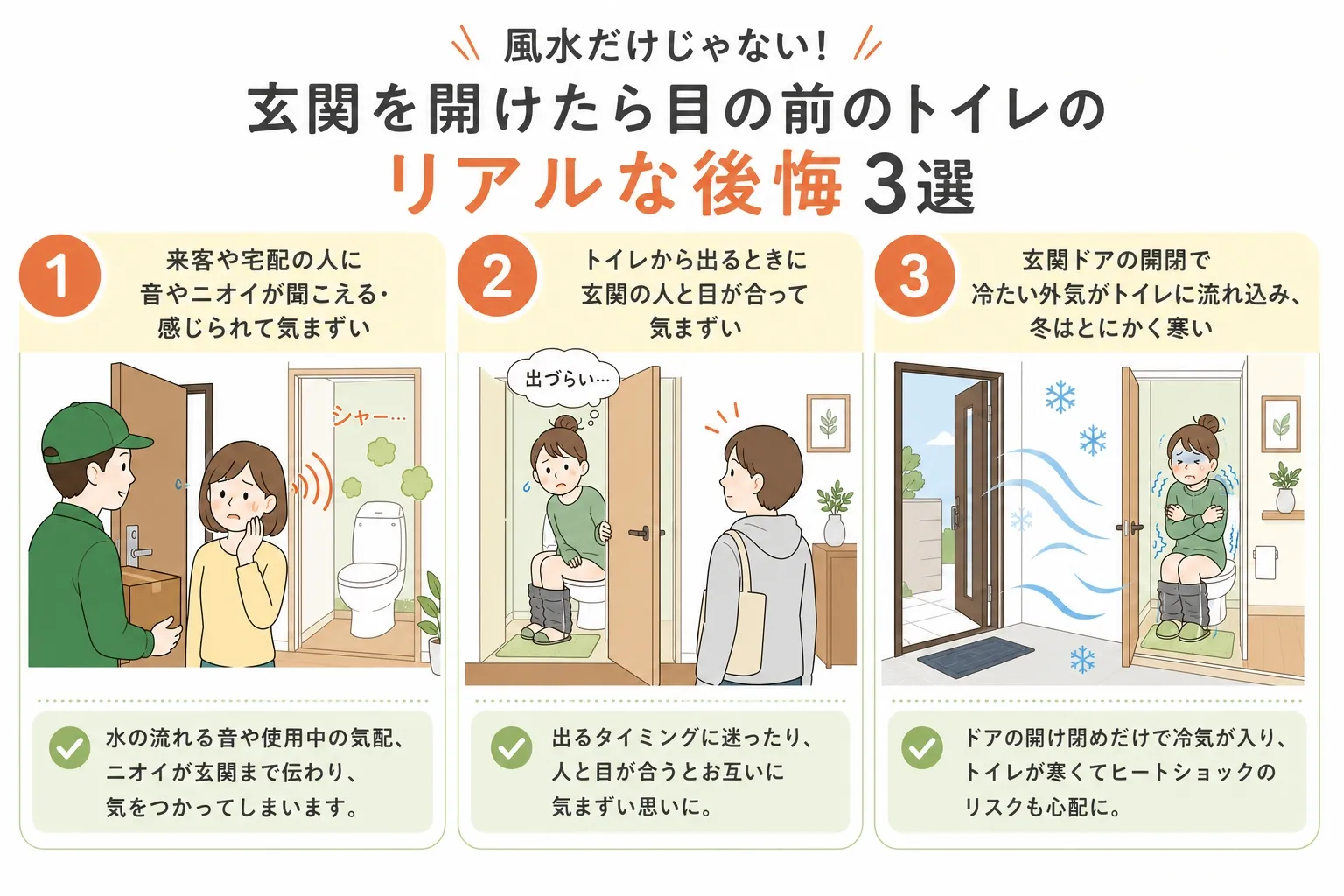 風水だけじゃない！玄関入ってすぐトイレのリアルな後悔3選