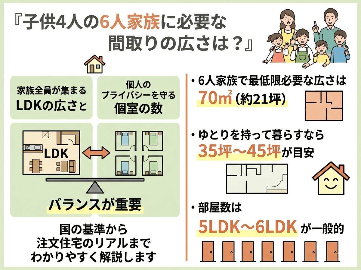 子供4人の6人家族に必要な間取りの広さは?の図解