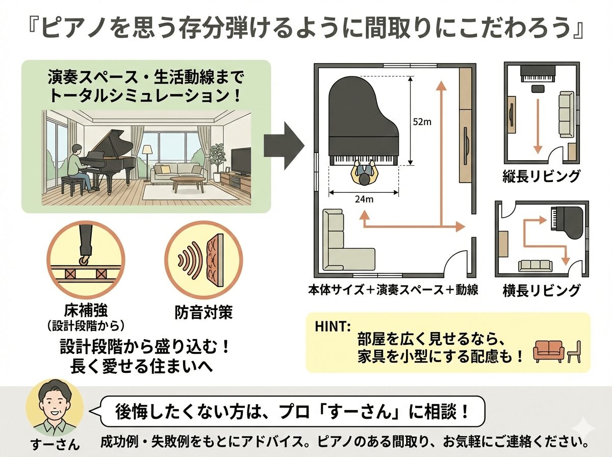 ピアノを思う存分弾けるように間取りにこだわろうの図解