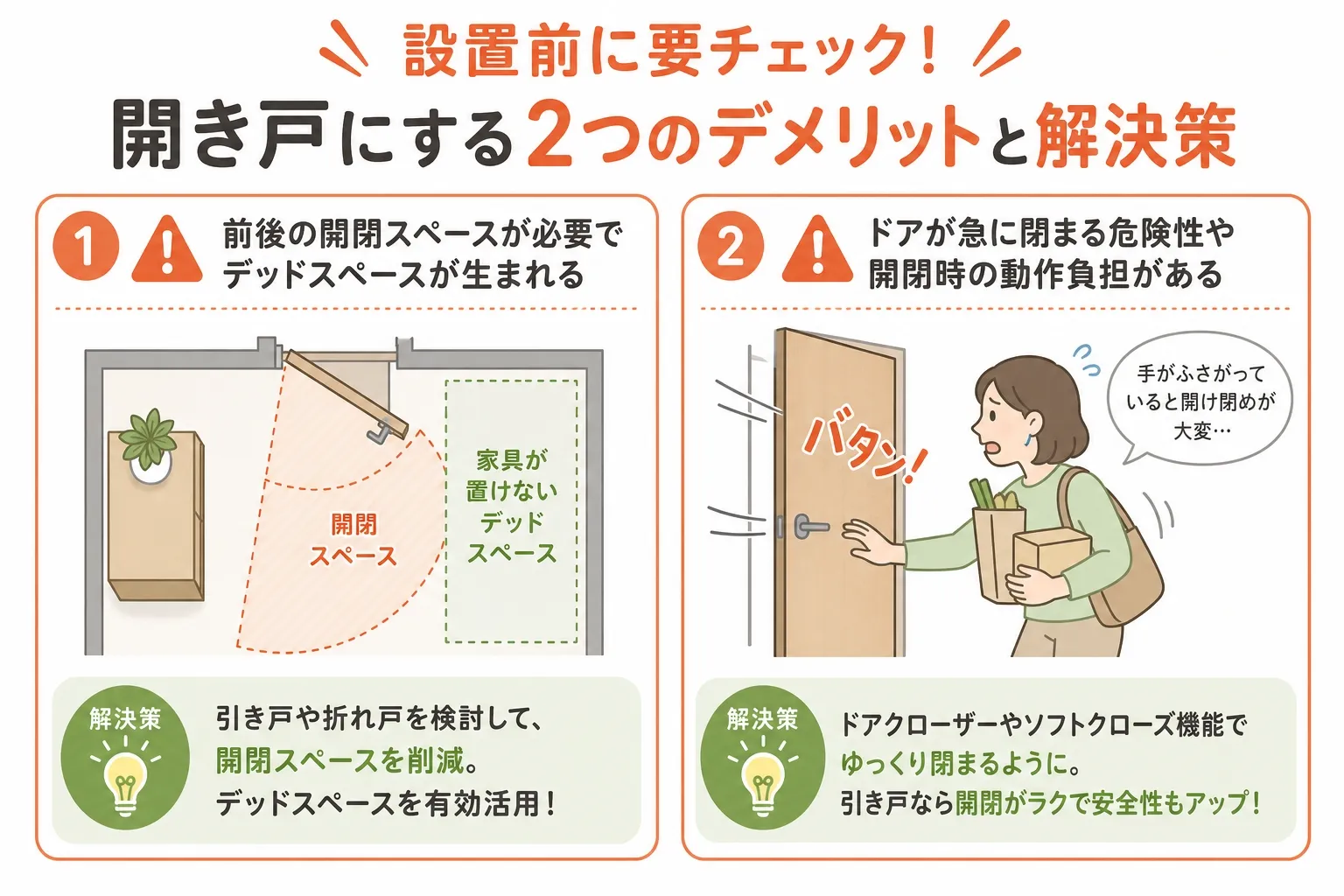 設置前に要チェック！開き戸にする2つのデメリットと解決策
