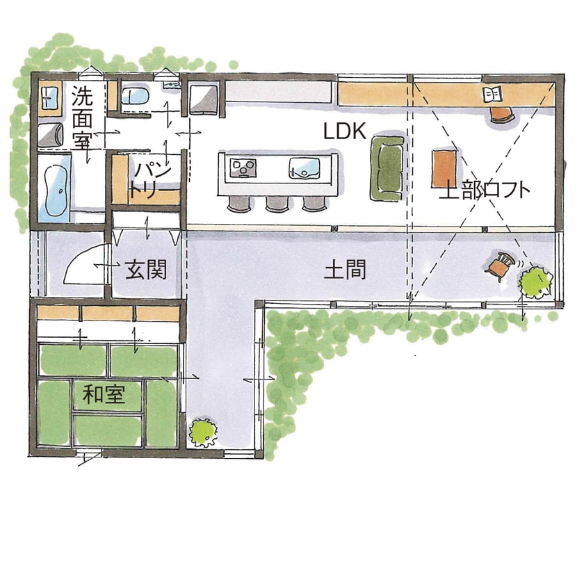 2.自然との一体感が楽しめる開放的のある平屋