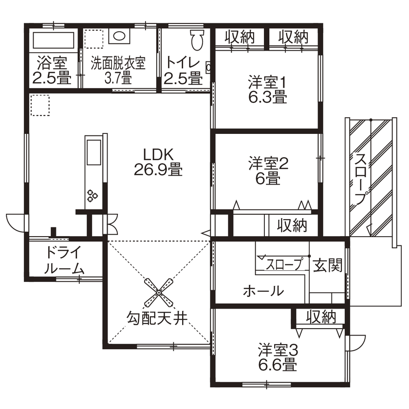 水回りと寝室を近くに設置して移動をスムーズにした間取り