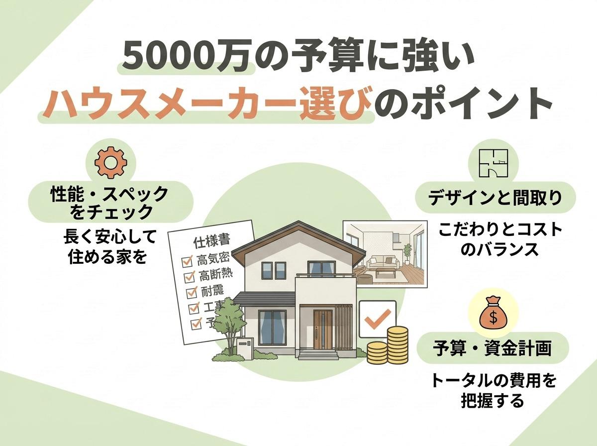 5000万の予算に強いハウスメーカー選びのポイントの図解