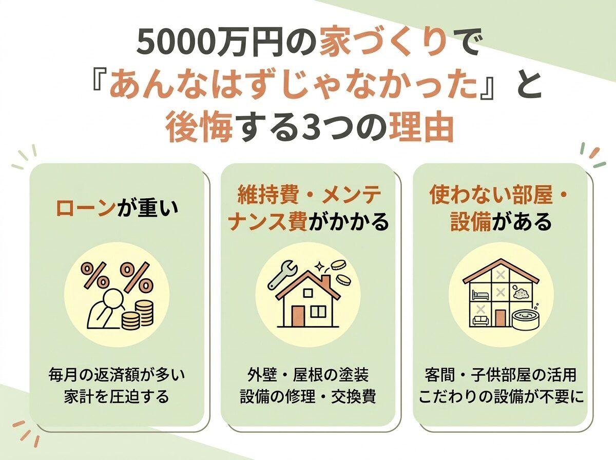 5000万円の家づくりで「あんなはずじゃなかった」と後悔する3つの理由の図解