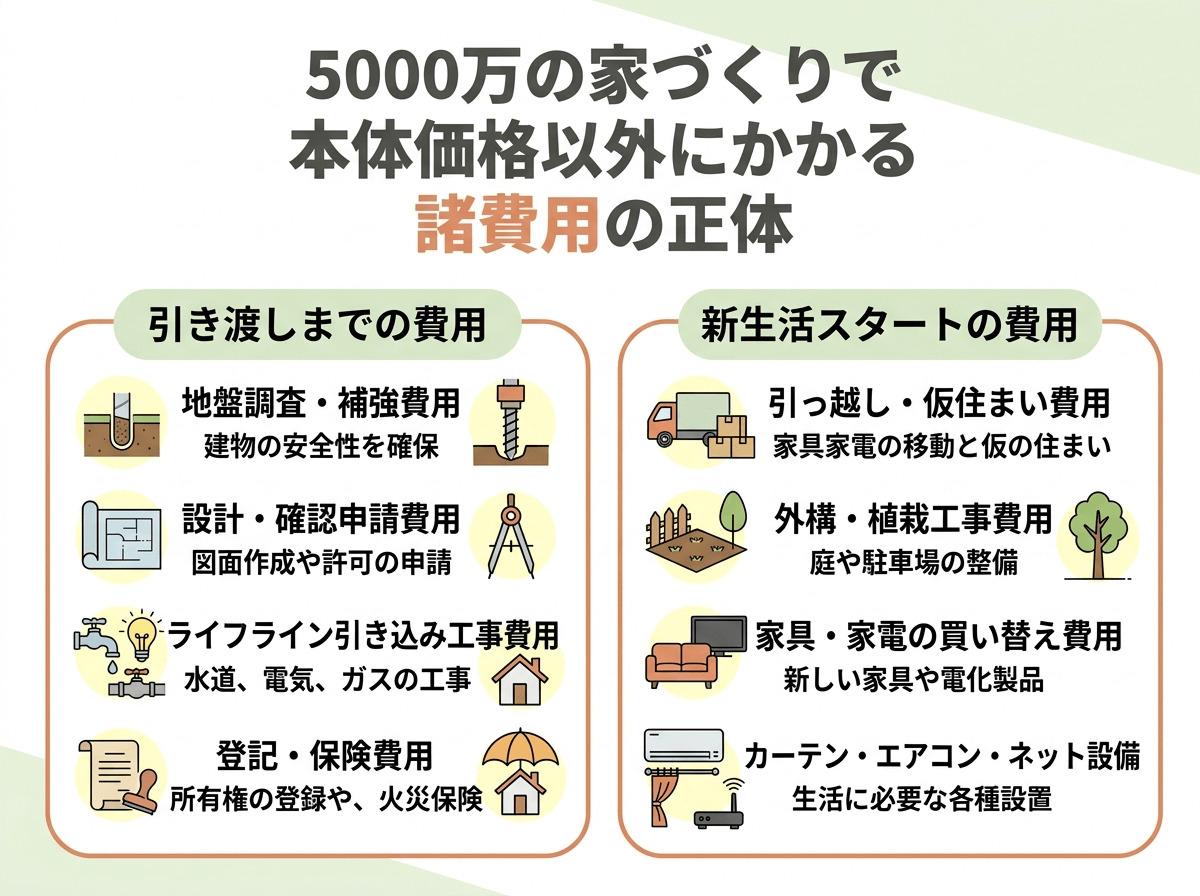 5000万の家づくりで本体価格以外にかかる諸費用の正体の図解