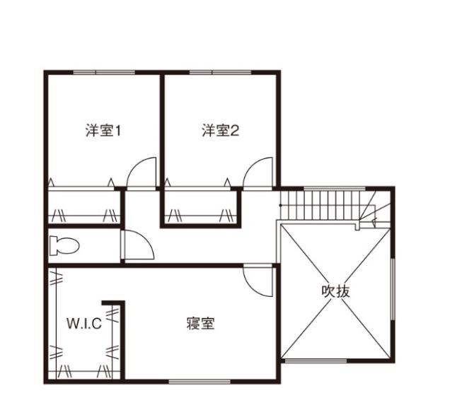 藍の家 【2400万円台/37.8坪/間取図あり】将来を見据えた開放感のある吹抜けリビングの住まいの間取り図(3LDK)2階