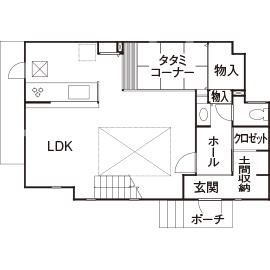 ライクスホーム 【1500万円/30坪】「ワンフロアみたいに声が届く」。吹き抜けが醸す家族の“つながり”/間取りありの間取り図(3LDK)1階
