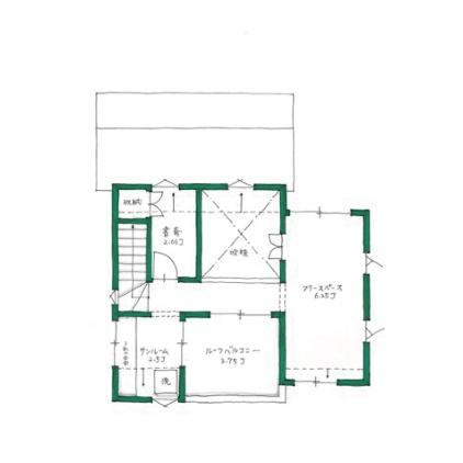 おいしいおうち 【2500万円/高低差ある土地/間取り有】約25坪の敷地を有効活用。外との繋がりも楽しめる開放感ある3階建ての間取り図(3LDK+フリースペース)3階
