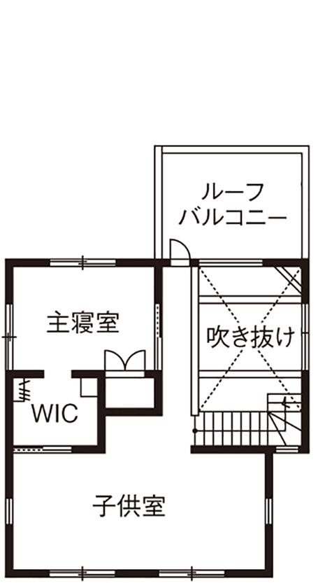 優建築工房 【30坪台/吹抜け/家事動線/間取り図】資料請求から12年越しの家探し。光と風に包まれる自然素材の住まいの間取り図(3LDK)2階