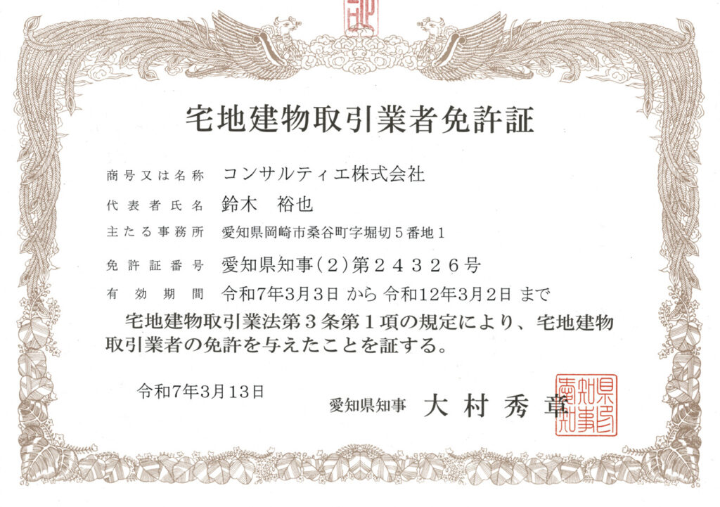 宅地建物取引業者免許証