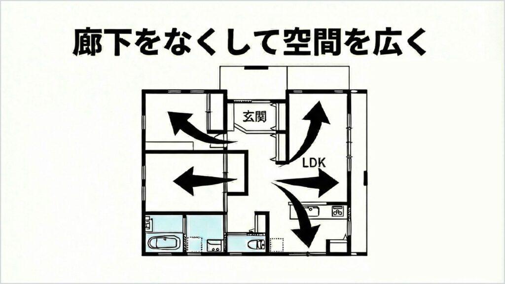 廊下をなくして空間を広くするの図解