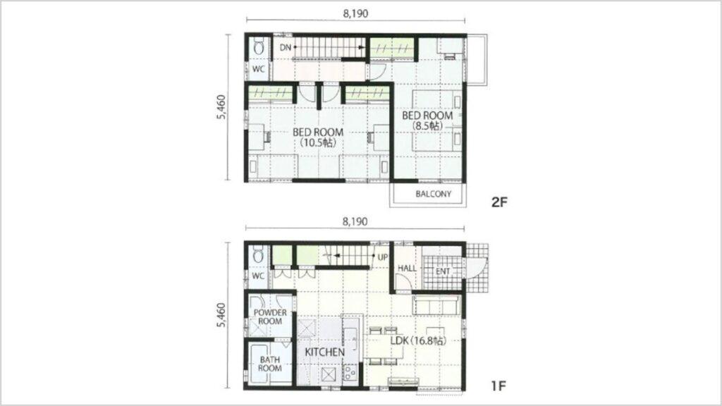 2階建て3LDK間取り図