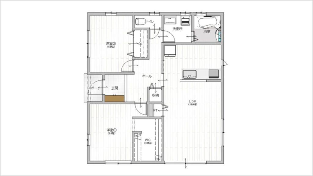 2LDK20坪前後間取り
