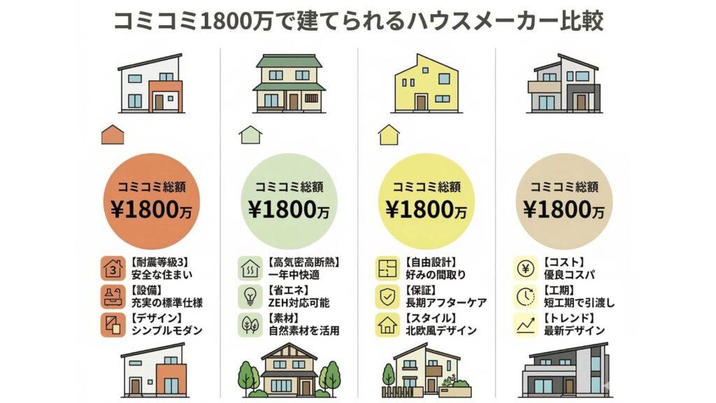 コミコミ1800万の家ハウスメーカ比較