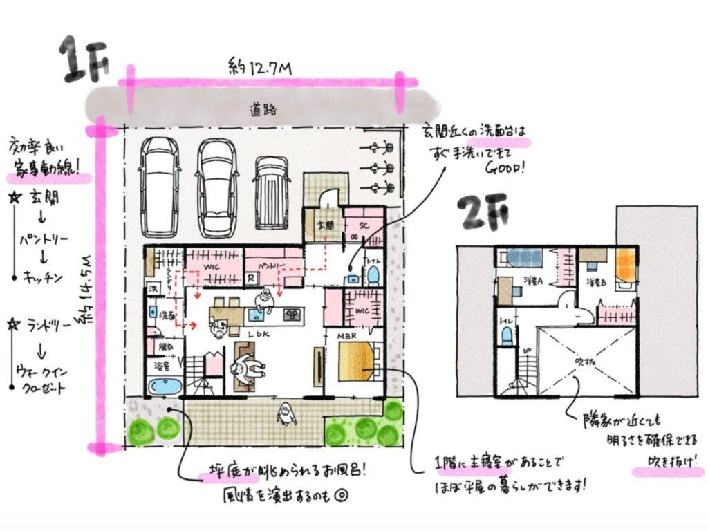 30坪2階ランドリールーム隣接