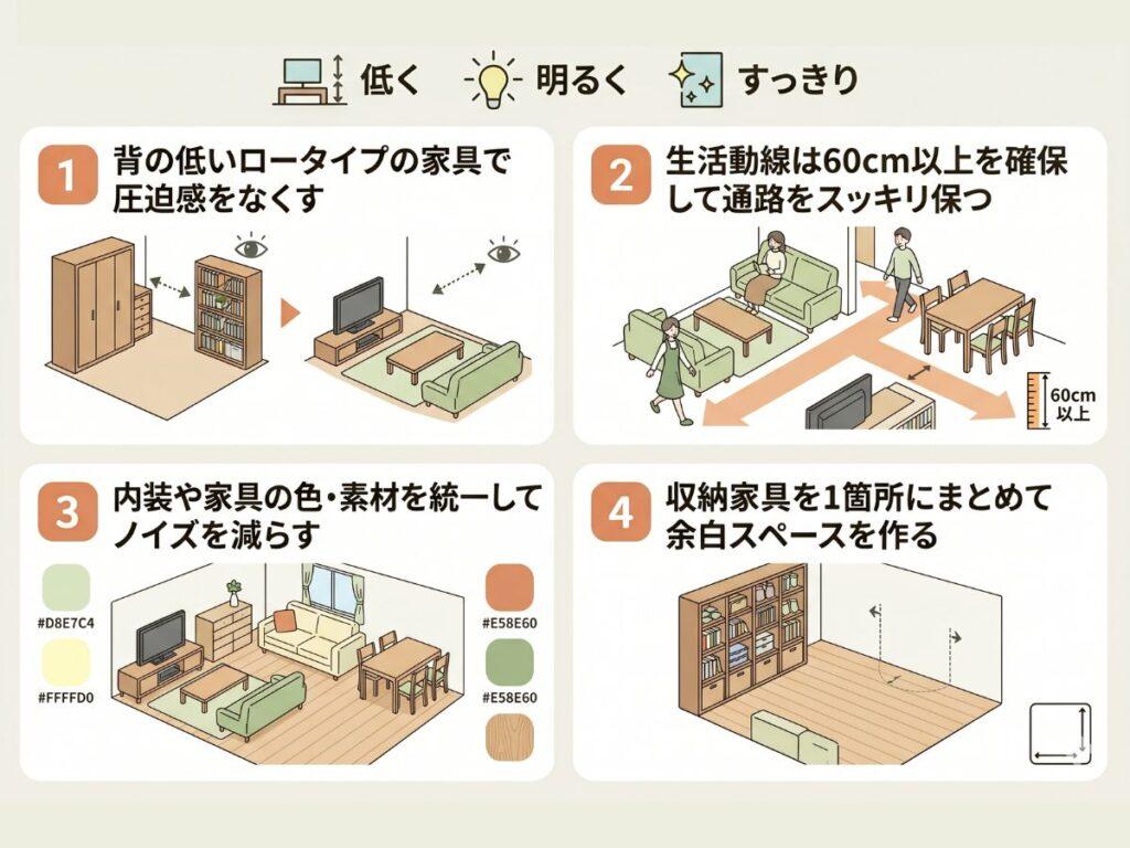 12畳のリビングダイニングを広く見せる